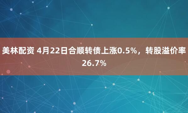 美林配资 4月22日合顺转债上涨0.5%，转股溢价率26.7%